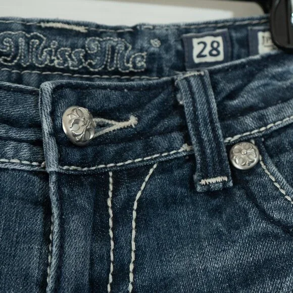 Miss Me Jeweled Boot Jeans y2k Bedazzled Iron Cross Embroidered Flare Denim - Picture 6 of 11